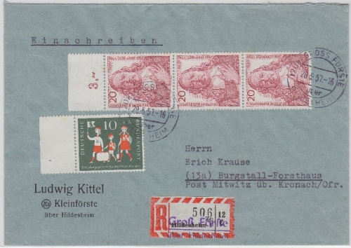 BRD - Groß Förste über Hildesheim Aushilfs-R-Zettel Einschreibebrief 1957 n.