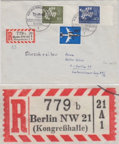 Berlin - Berlin 21 Kongresshalle R-Zettel u. SST II. Fisa-Kongress Orts-RBrief