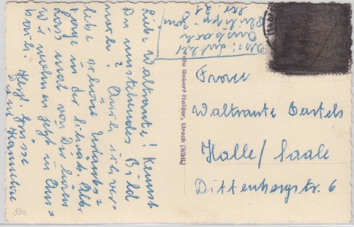 BRD/Postkrieg - 10 Pfg. Kriegsgefangener geschwärzt Karte Bad Urach - Halle 1953