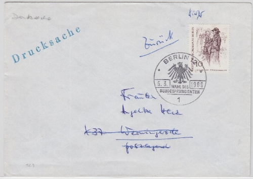 Berlin/Postkrieg - SST Berlin 12 Wahl d. Bundespräsidenten, hds. Retourvermerk