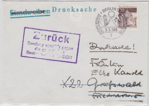 Berlin/Postkrieg - SST Berlin 12 Statut Europarat, Retourstpl., Drucksache n.