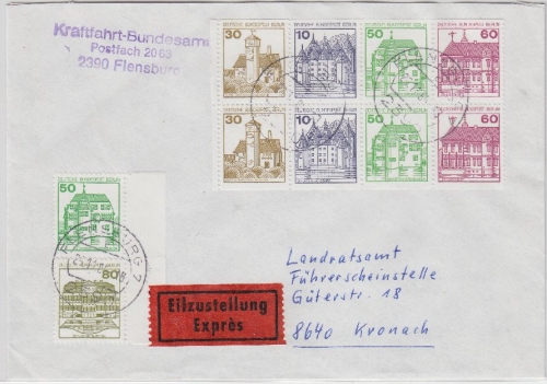 Berlin - B&S Heftchenblatt 20 u.a., EilBrief Flensburg - Kronach 1984