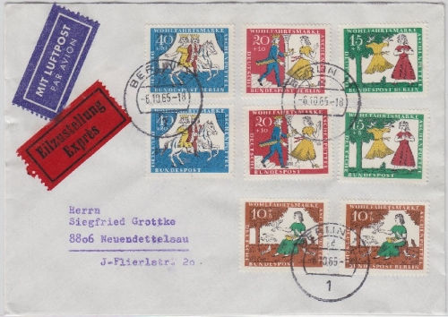 Berlin - Wohlfahrt 1965/Grimm, Satz 2x a. Lupo-Eilbrief/FDC Berlin 11 -