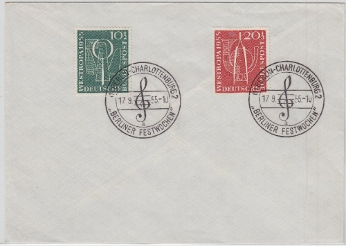 BRD - 10+20 Pfg. WESTROPA SST Berlin-Charlottenburg 1955 Festwochen