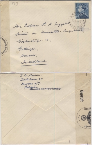 Belgien - Knokke 20.1.40, Zensurbrief nach Hannover - OKW-Zensurverschluss