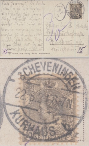 Niederlande - Scheveningen Kurhaus, Tagesstpl. Karte/Nachporto n. Heilbronn 1921