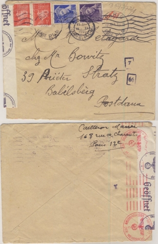 Frankreich - 2x1 Fr. Petain u.a., Zensurbrief Paris - Potsdam-Babelsberg 1941