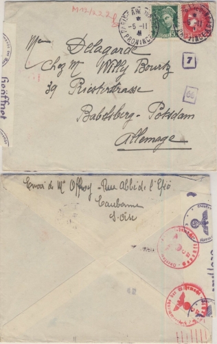 Frankreich - 2 Fr. Ceres u.a., Zensurbrief Paris - Potsdam-Babelsberg 1941