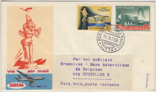 San Marino - 15+60 L. Mailänder Messe, Lupo-Drucksache über Brüssel n. Base