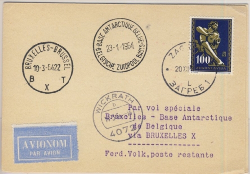 Jugoslawien - 100 Din. Kunst, Lupo-Karte Zagreb - Brüssel - Base Antarctique