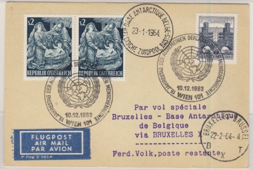 Österreich - 2x2 S. Weihnachten u.a., Lupo-Karte SST Wien - Brüssel - Base