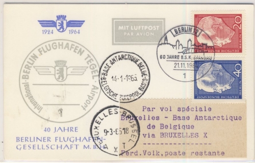 Berlin - 20+40 Pfg. Lübke, Lupo-Karte SST Berlin - Brüssel - Base Antarctique
