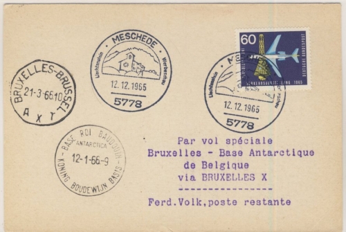 BRD - 60 Pfg. IVA, Karte SST Meschede - Brüssel - Base Roi Baudouin Antarctica