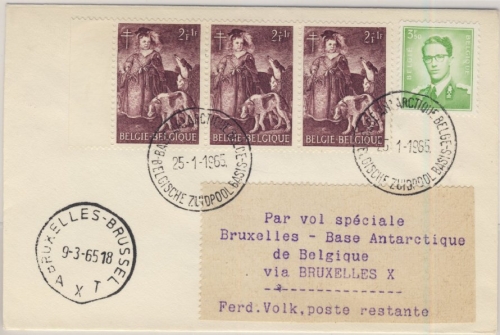 Belgien - 3x2 F. Tuberkulose u.a., Brief Base Antarctique de Belgique 1965