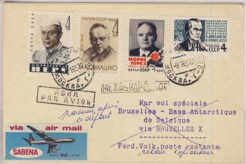 Sowjetunion - 4 Kop. Donelaitis u.a., Lupo-Karte Moskau - Base Antarctique de