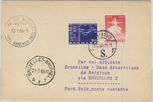 Dänemark - 60 Ö. Meeresforschung u.a., Karte Kopenhagen - Base Roi Baudouin 1965