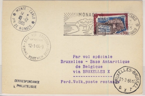Monaco - 0,50 Fr. Fernsehfestival, Karte Monte carlo - Base Roi Baudouin 1965