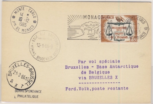 Monaco - 1 Fr. Menschenrechte, Karte Monte Carlo - Base Roi Baudouin 1965