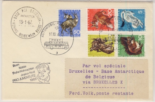 Schweiz - Juventute 1966, Satz a. Brief Automobil-Postbureau - Base de Baudouin