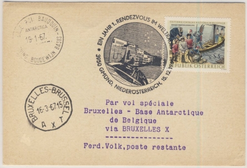 Österreich - 3 S. Nationalbibliothek, Karte SST Gmünd - Base Roi Baudouin 1966