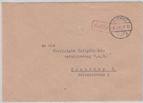 All.Bes. - Gebühr bezahlt, roter Ra1, Brief Buchloe - Hannover 1946