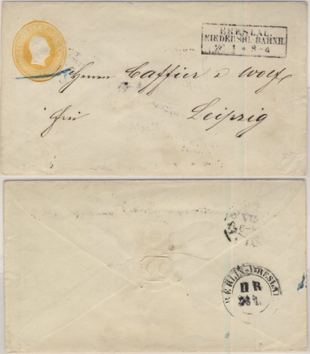 Preussen - 3 Sgr. Fr. Wilhelm IV., GA-Umschlag Ra2 Breslau Niederschl. Bahnh. n.