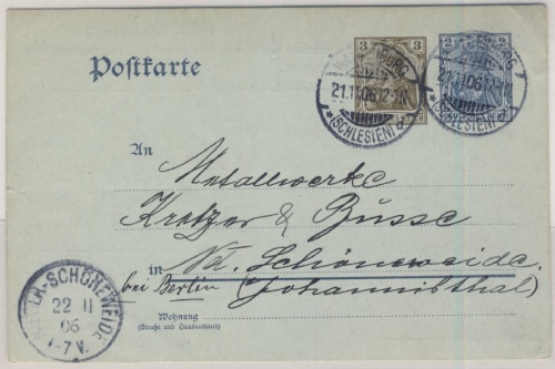 DR - 3 n. 2 Pfg. Germania, GA-Karte m. priv. Zudruck, Waldenburg - Nieder-