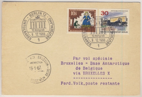 Berlin - 30 Pfg. Neu-Berlin u.a., Karte SST Berlin - Brüssel - Base Roi Baudouin