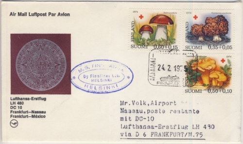 Finnland - Rotes Kreuz 1974/Pilze, Lupo-Brief/Zuleitungspost n. BAHAMAS 1975