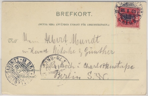 Schweden - 10 Ö König Oscar Karte Stockholm Schiffspost Trelleborg-Sassnitz 1903