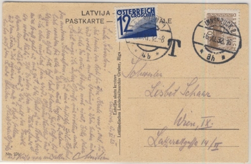 Österreich - 10 Gr. Landschaften/Kleinformat, Karte m. Nachporto Innsbruck 1932