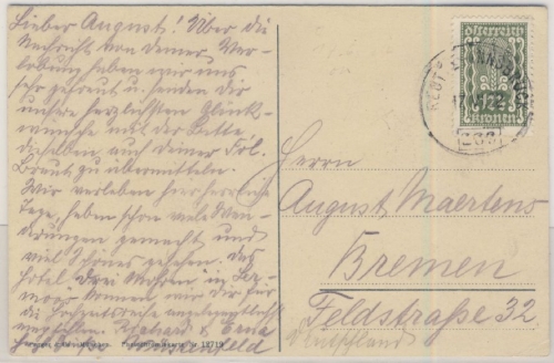 Österreich - 12 1/2 Kr. Freimarke, AK(Leermoos) Bahnpost Reutte - Innsbruck 1922