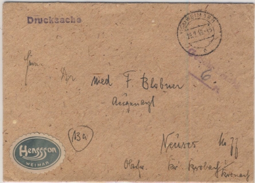 SBZ - Gebühr bezahlt, L2 a. Drucksache Weimar 1 - Neuses 1949