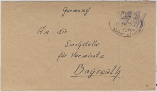 All.Bes. - Gebühr bezahlt, schwarzer Tagesstpl. a. Brief Lichtenfels - Bayreuth