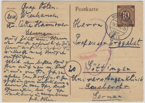 All.Bes./Kontrollrat - 10 Pfg. GA-Karte/Nachporto Wienhausen ü. Celle -Göttingen