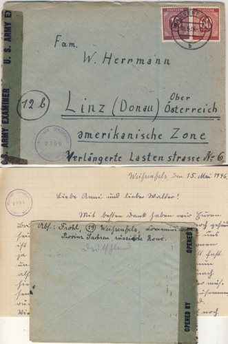 All.Bes. - 60+15 Pfg. Ziffer, Zensurbrief n. ÖSTERREICH, Weissenfels - Linz 1946