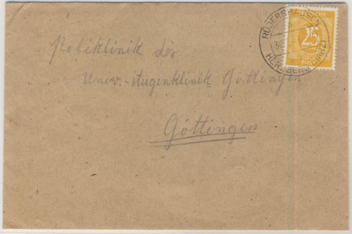 All.Bes. - 25 Pfg. Ziffer, Brief Rüdershausen ü. Herzberg - Göttingen 1946
