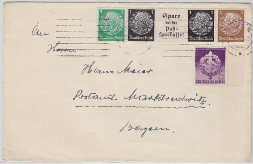 DR - Hindenburg, Einheitgeberstreifen u.a., Brief Wien - Marktredwitz 1943