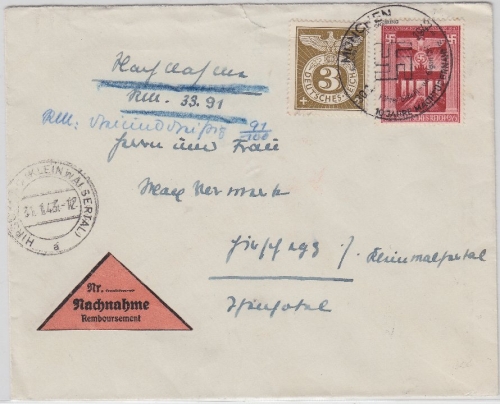 DR - 54 Pfg. 10 J. Machtergreifung u.a., Nachnahmebrief SST München - Hirschegg