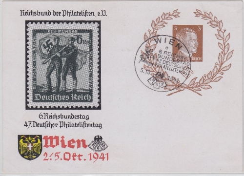 DR - 3 Pfg. AH Sonder-GA-Karte 47. Dt. Philatelistentag + SST Wien 1941