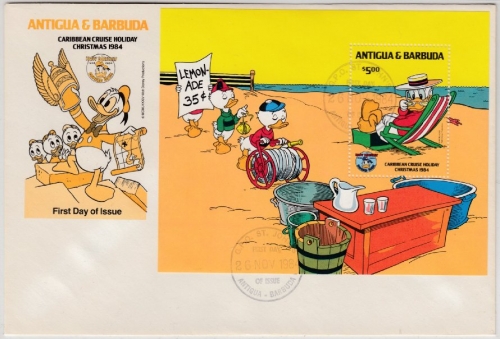 Antigua & Barbuda - 5 $ Blockausgabe Disney/Weihnachten/Strandleben 1984,