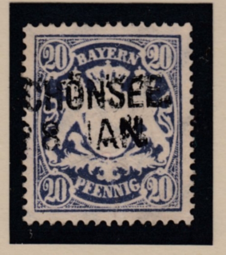 Bayern - (S)chönsee 28 JAN., Aushilfsstempel/L2 a. 20 Pfg. Wappen