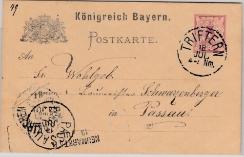 Bayern - Neumarkt a.R. 19 JUL., Aushilfsstempel/L2 a. 5 Pfg. GA-Karte v.