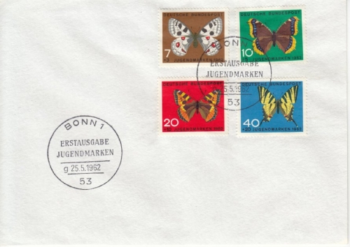 BRD - Jugend 1962 Schmetterlinge, Satz a. Kuvert mit ESST Bonn