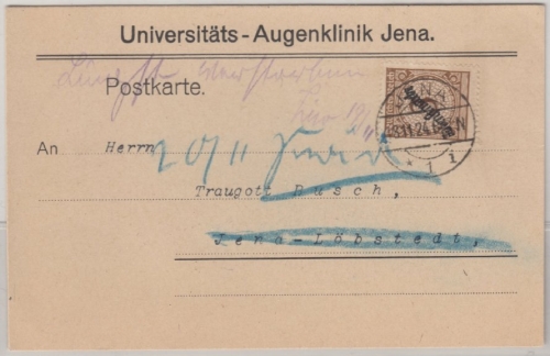DR - 3 Pfg. Korbdeckel/Dienst, Drucksachenkarte Ortskarte Jena 1924 - Retour !
