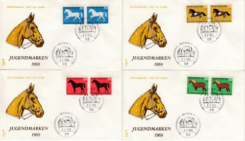 BRD - Jugend 1969 (Pferde), Paare a. Schmuck-FDC + ESST Bonn