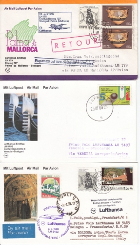 Zypern - 39 Luftpostbelege (Karten/Briefe/Zuleitungen/Erstflüge) ex 1975/1992