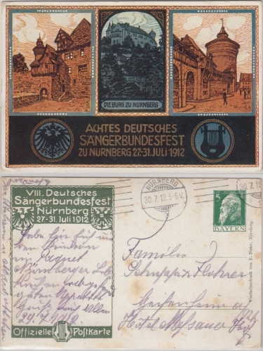 Bayern - Sängerbundesfest Nürnberg 1912, 5 Pfg. Privat-GA-Karte n. Greifenheim