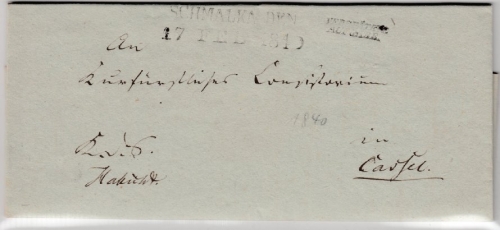 Thurn&Taxis - Schmalkalden 1840 Verspätete Aufgabe L2 Dienstbrief n. Kassel