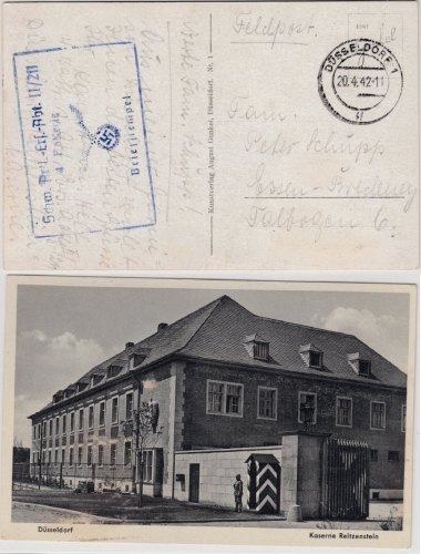DR Feldpost 1942 - Schw.Art.Ers.Abt. II/211 AK Düsseldorf Kaserne Reitzenstein